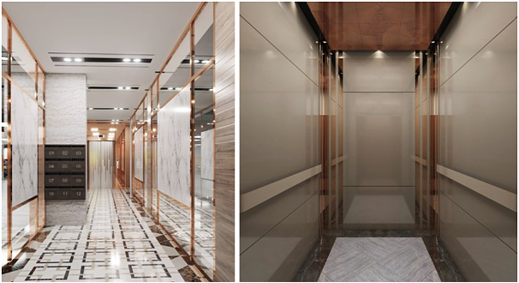 Mỗi căn hộ được trang bị thang máy riêng, sảnh đón riêng.