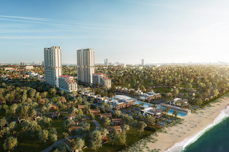 Phối cảnh dự án Aria Đà Nẵng Hotel & Resort với 140 m mặt tiền bãi biển.