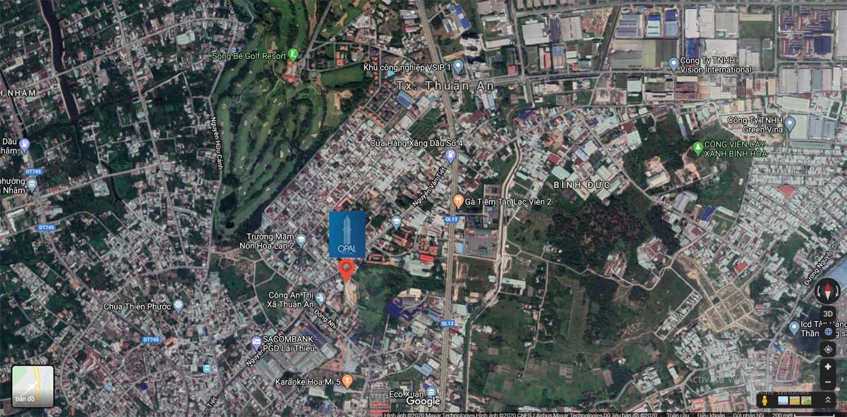 Bản đồ Vị trí Dự án Căn hộ Opal Skyline Nguyễn Văn Tiết Bình Dương trên Google Maps