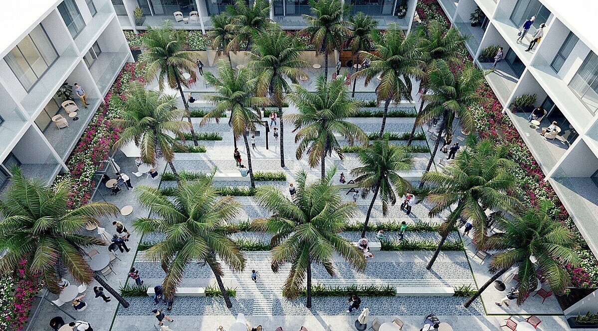 Hơn 15.000 m2 công viên cây xanh được quy hoạch riêng cho phân khu nhà phố thương mại biển The Sound by Thanh Long Bay. Ảnh: Nam Group.