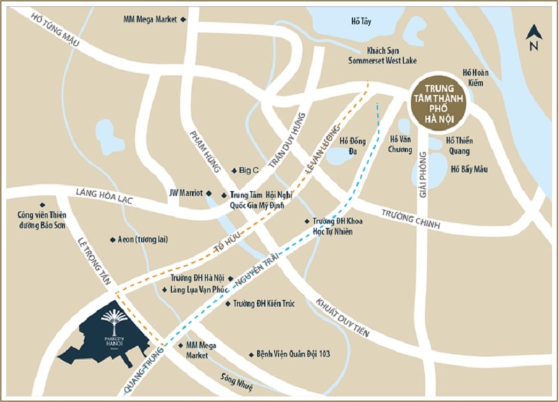 Vị trí dự án Park City Hà Đông kết nối với nhiều tuyến đường giao thông huyết mạch của thủ đô
