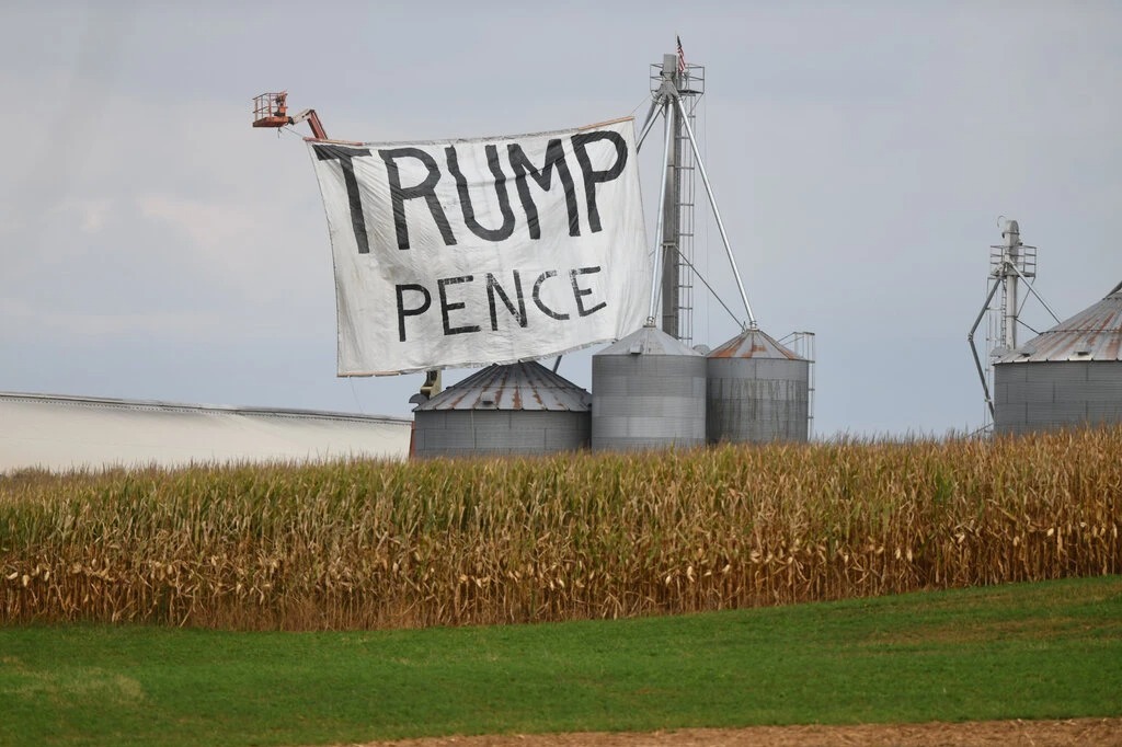 Một biểu ngữ ủng hộ Trump tại cánh đồng ngô của Meadow Spring Farm ở Lititz, Pennsylvania. Ảnh: NYT