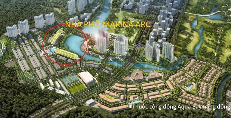 Vị trí nhà phố Marina ARC Ecopark nằm đối diện Vịnh Aqua Bay
