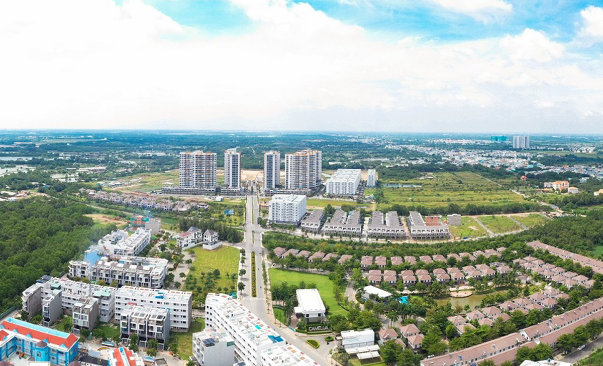 Khu đô thị Mizuki Park quy mô 26 ha, kết nối với đại lộ Nguyễn Văn Linh, TP HCM, có nhiều loại nhà ở vừa túi tiền. Ảnh: Nam Long.
