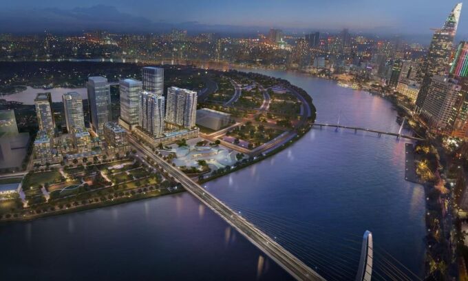 Toàn cảnh dự án The Metropole tại chân cầu Thủ Thiêm 2, Sài Gòn. Ảnh: SonKim Land