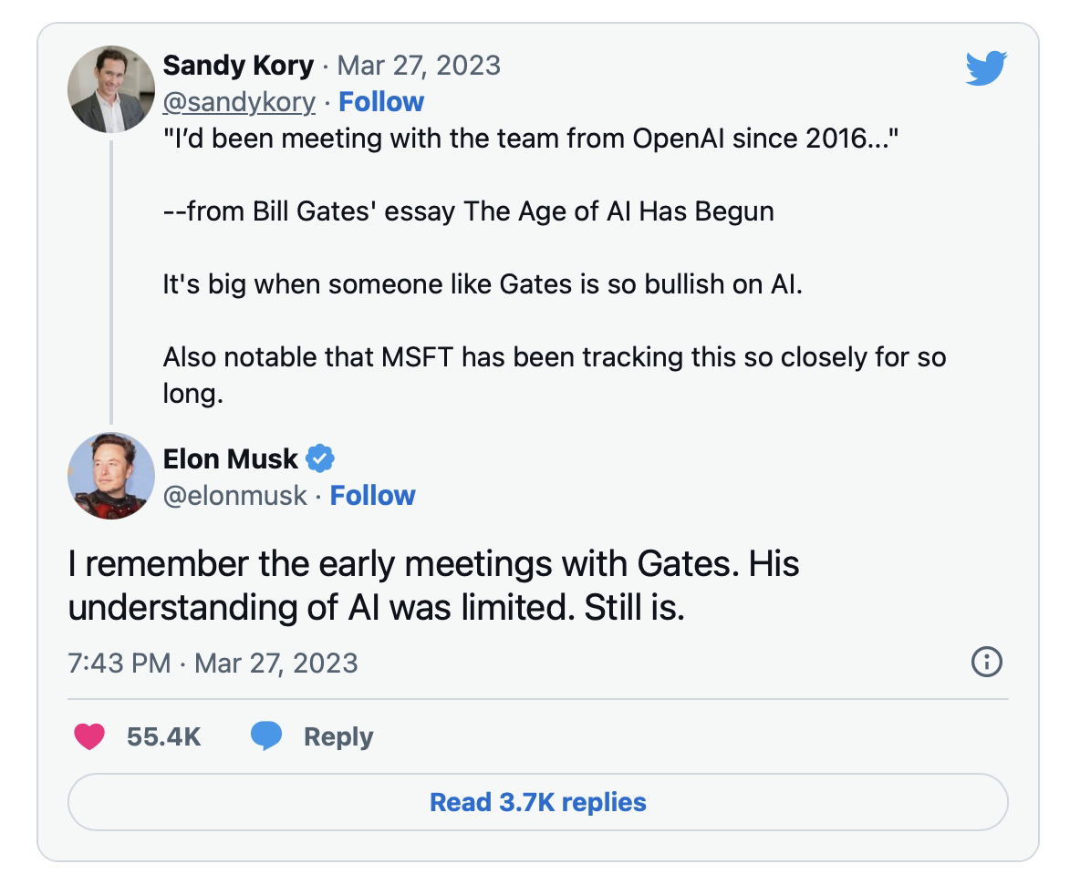 Elon Musk chỉ trích sự hiểu biết về AI của Bill Gates là 