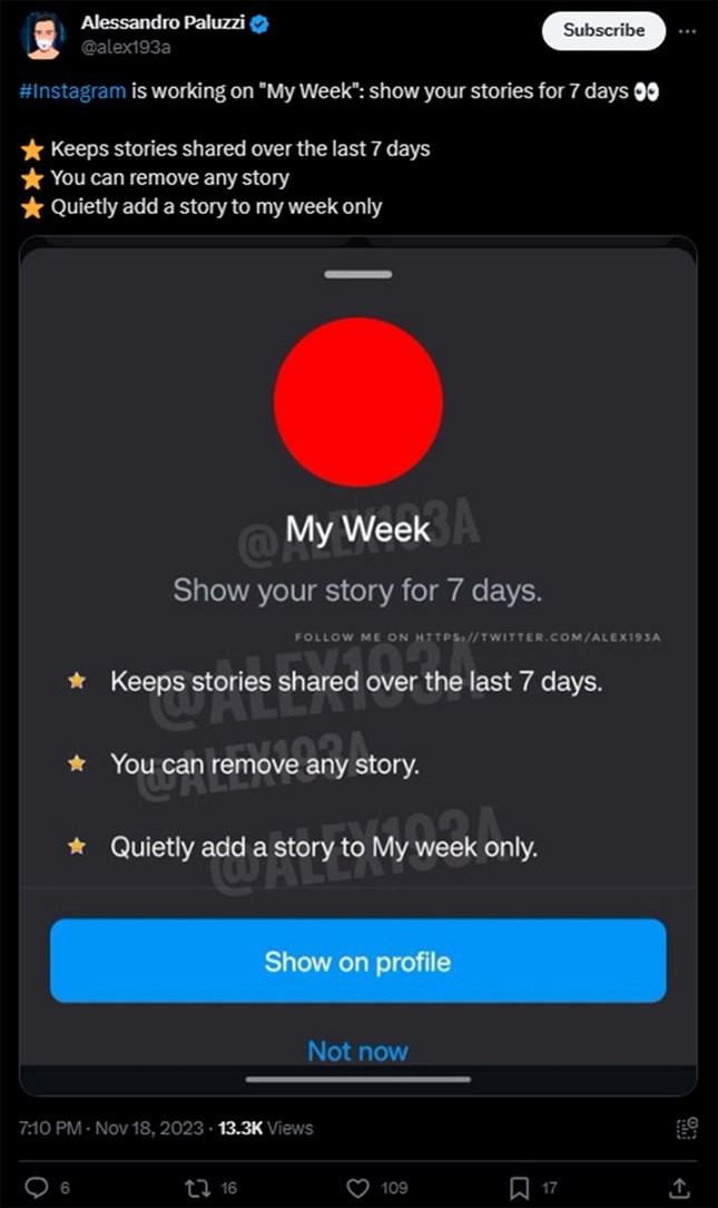 Instagram sẽ sớm cho phép người dùng giữ Stories liên tục tối đa 7 ngày?  - Ảnh 2.