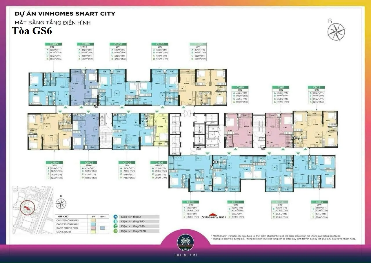 Mặt bằng layout Tòa căn hộ GS6 The Miami Vinhomes Smart City